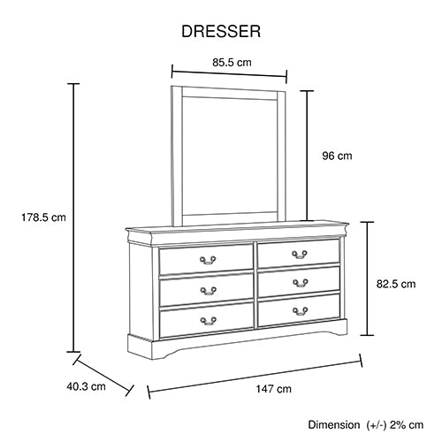 Dressing Chest with 6 Storage Drawers in Solid Wooden Mirror Metal Handles Grey Colour Furniture > Bedroom > Dressers