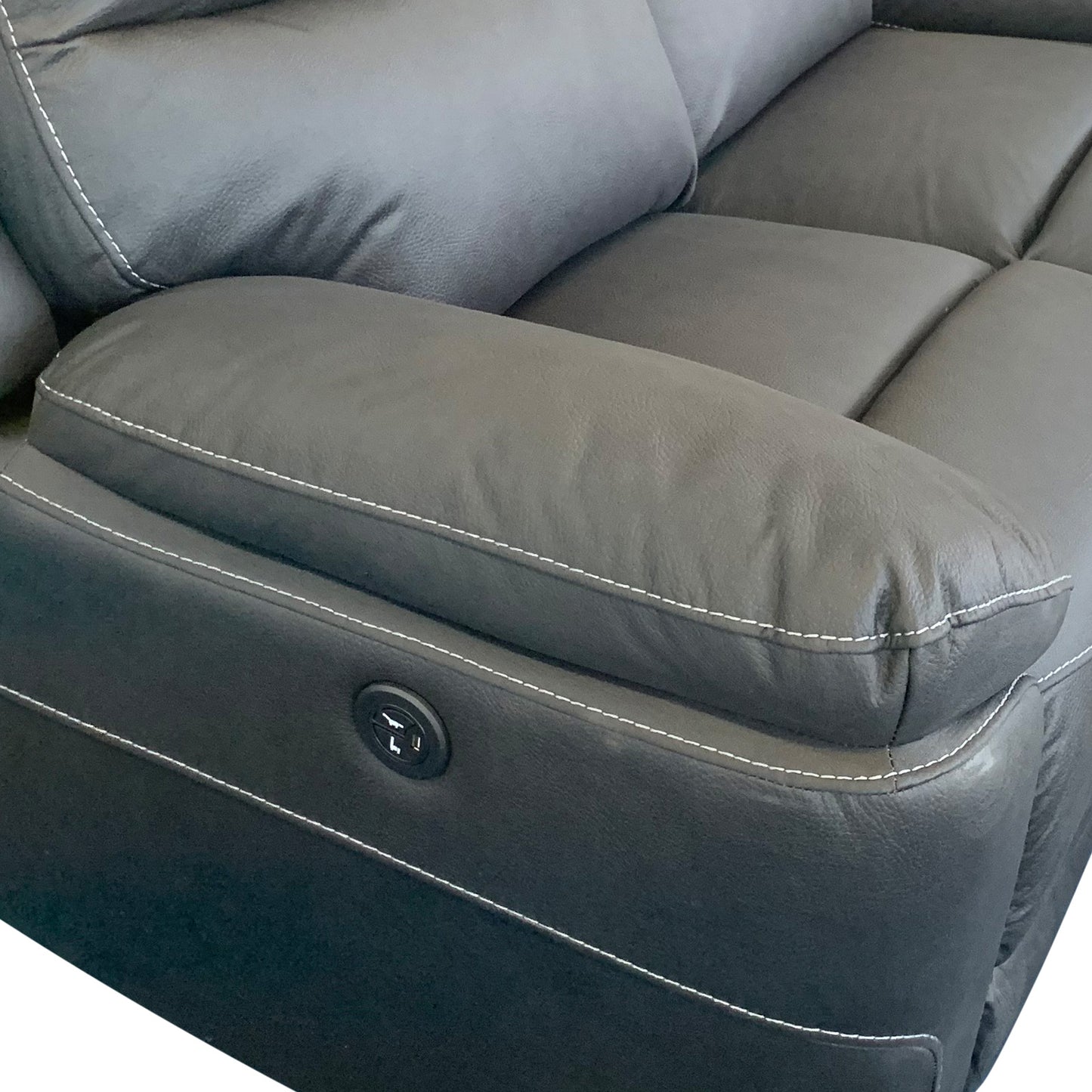 1R Finest Fabric Electric Recliner Feature Multi Positions Ultra Cushioned USB Outlets in Charcoal Colour - Furniture >