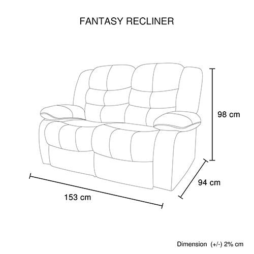 2 Seater Recliner Sofa In Faux Leather Lounge Couch in Black - Furniture > Bar Stools & Chairs > Arm Chairs & Recliners