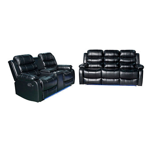3-2 Seater Seater Finest Black Leatherette Recliner Feature Console LED Light Ultra Cushioned - Furniture > Bar Stools