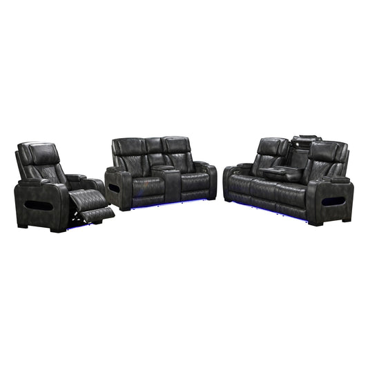 3-2-1 Seater Electric Air Leather Dark Grey Recliner Set