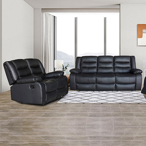 3 + 2 Seater Recliner Sofa In Faux Leather Lounge Couch in Black - Furniture > Bar Stools & Chairs > Arm Chairs &