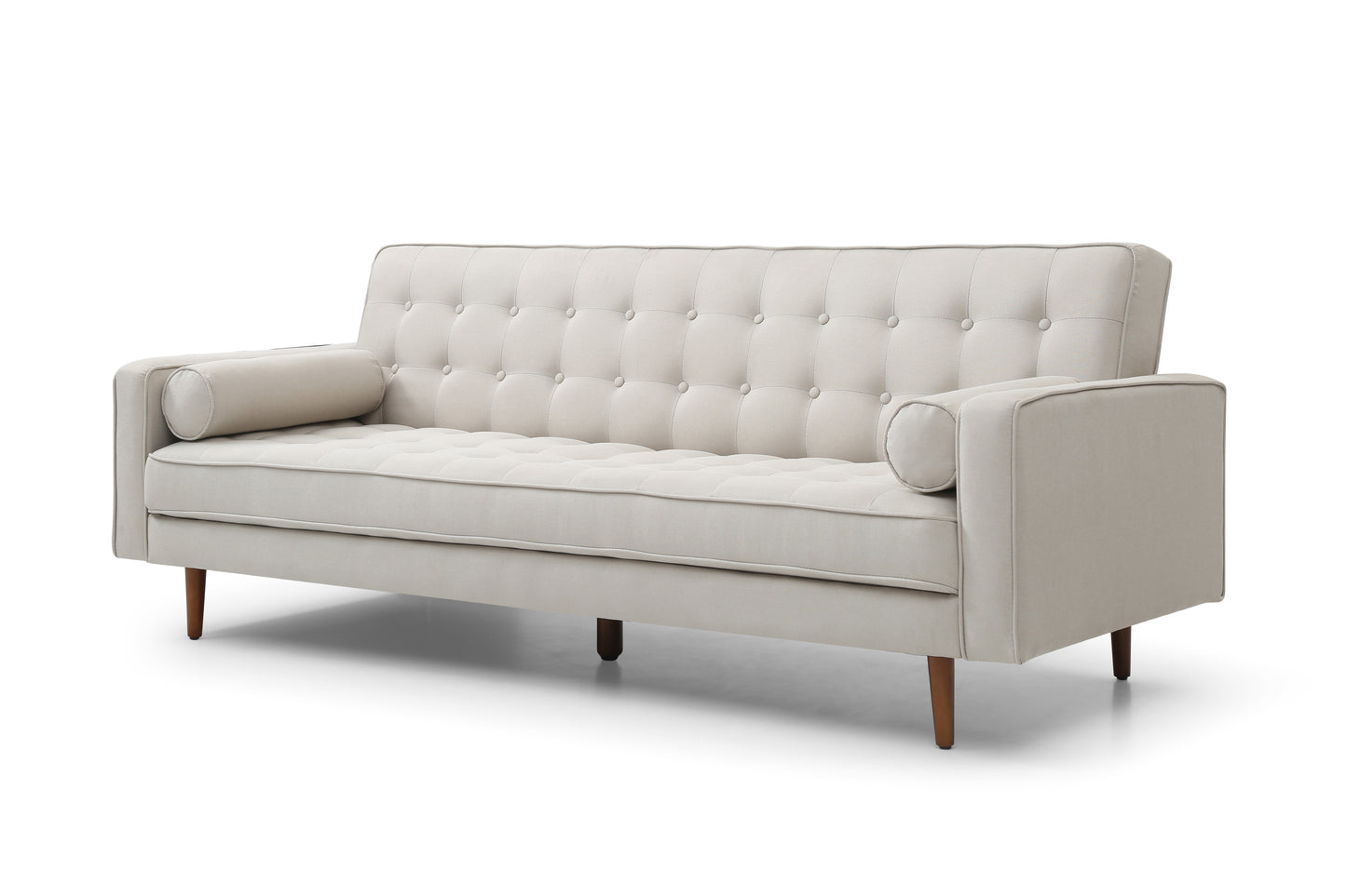 Sofa Bed 3 Seater Button Tufted Lounge Set for Living Room Couch in Fabric Beige Colour - Furniture > Sofas > Sofas &