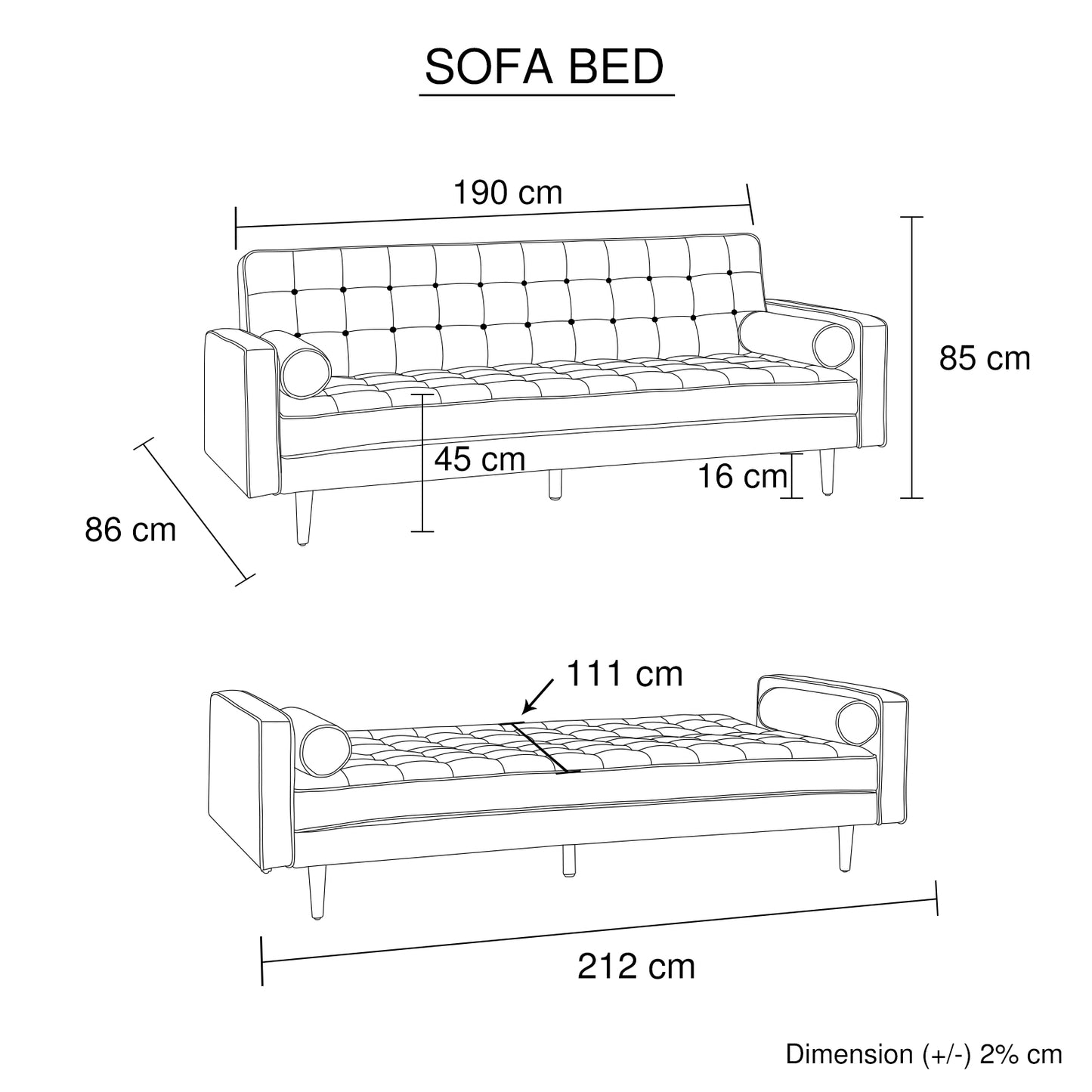 Sofa Bed 3 Seater Button Tufted Lounge Set for Living Room Couch in Velvet Black Colour - Furniture > Sofas > Sofas &