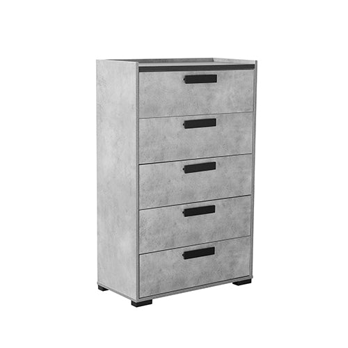 Dressing Chest With 6 Storage Drawers MDF Mirror Combination of Black & Cement Colour - Furniture > Bedroom > Beds &