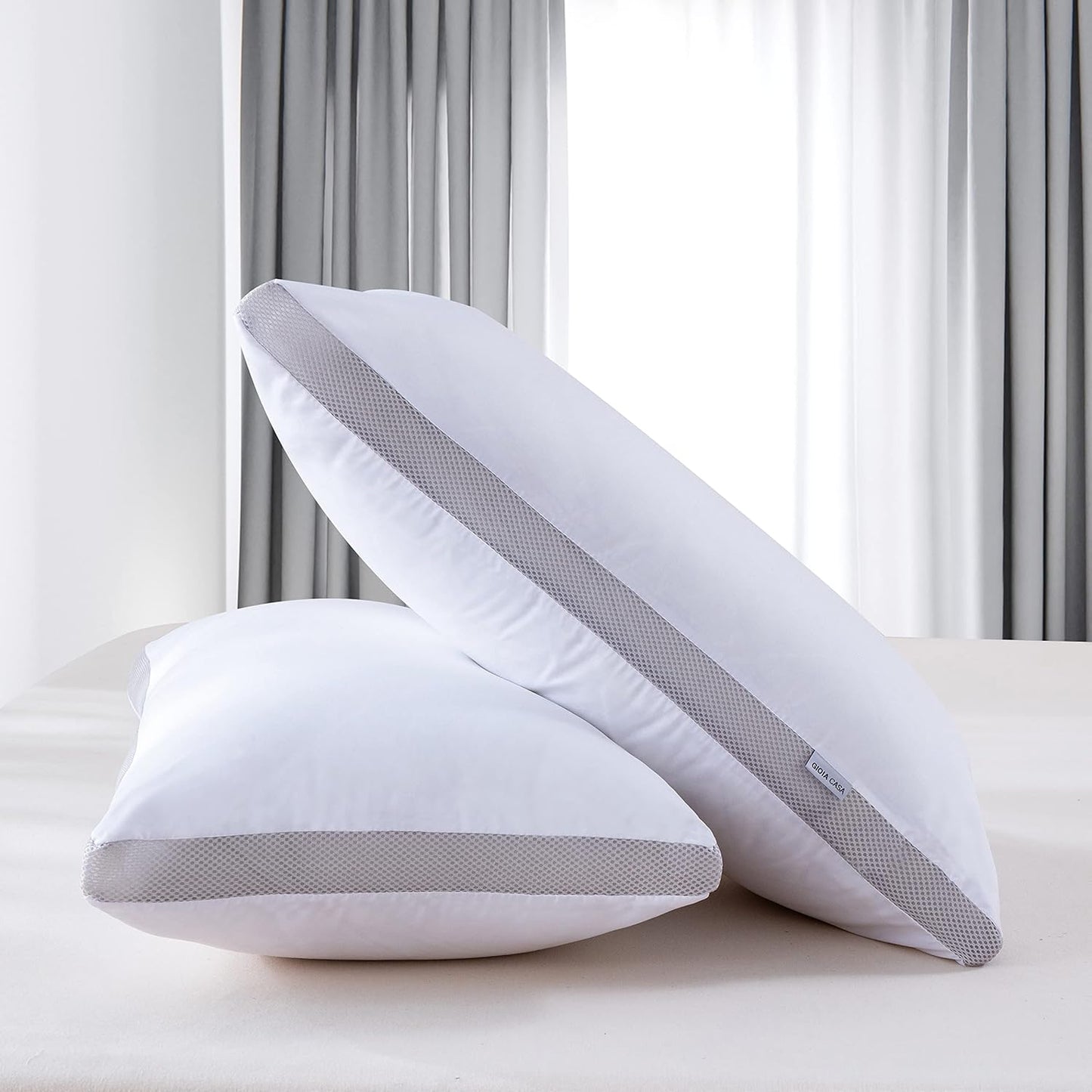 Bamboo Cooling Pillows Twin Pack - Luxury Plush Down-Like Microfibre Pillows for Bedding - Ultra Soft Comfy &