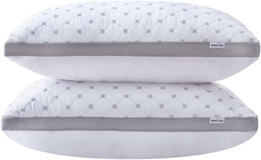 Premium Bamboo Cooling Twin Pack Plush Down-Like Pillows - Medium to High Profile (2PCS) - with Free 2 Quilted Pillow