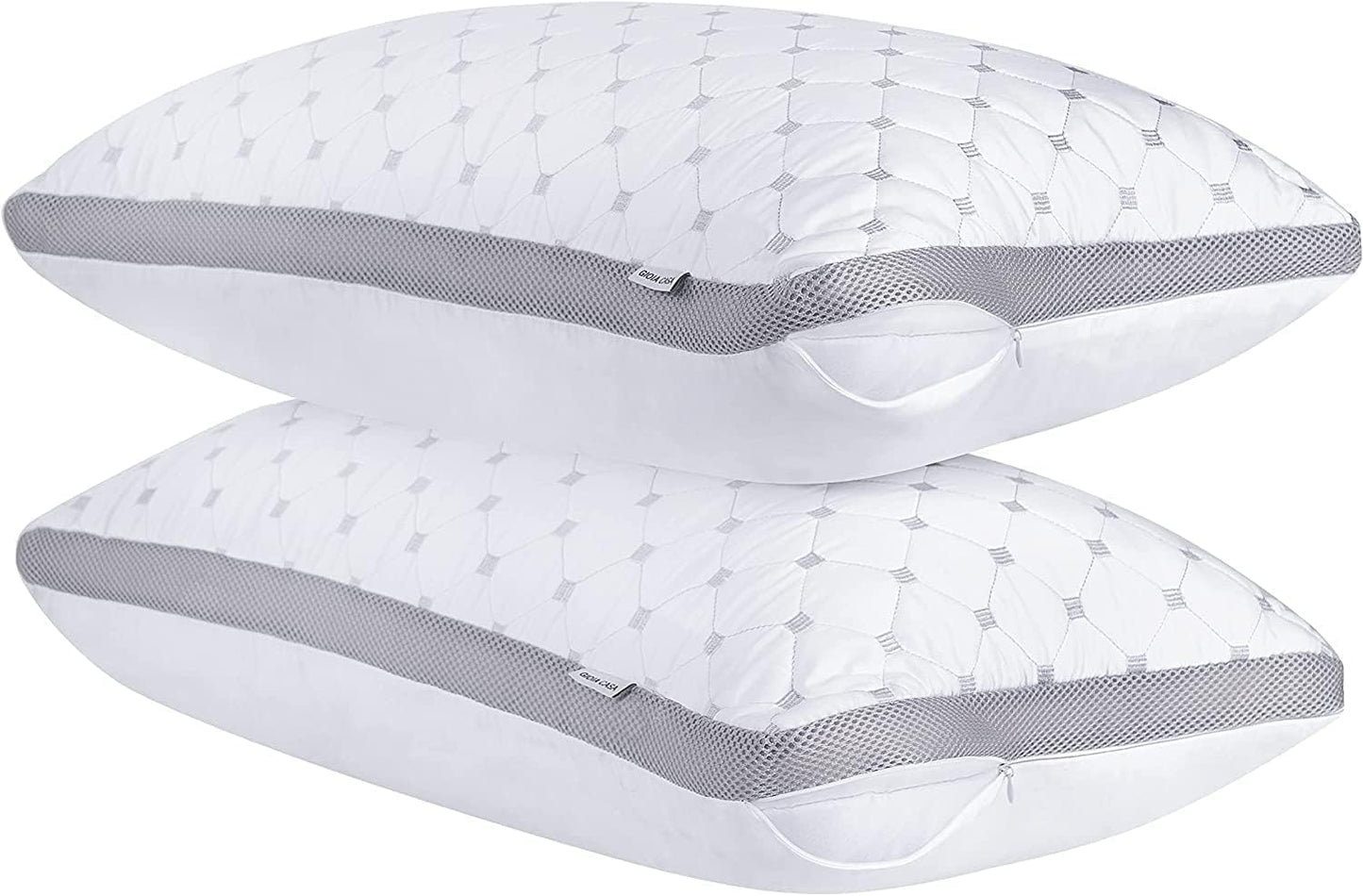 Premium Bamboo Cooling Twin Pack Plush Down-Like Pillows - Medium to High Profile (2PCS) - with Free 2 Quilted Pillow