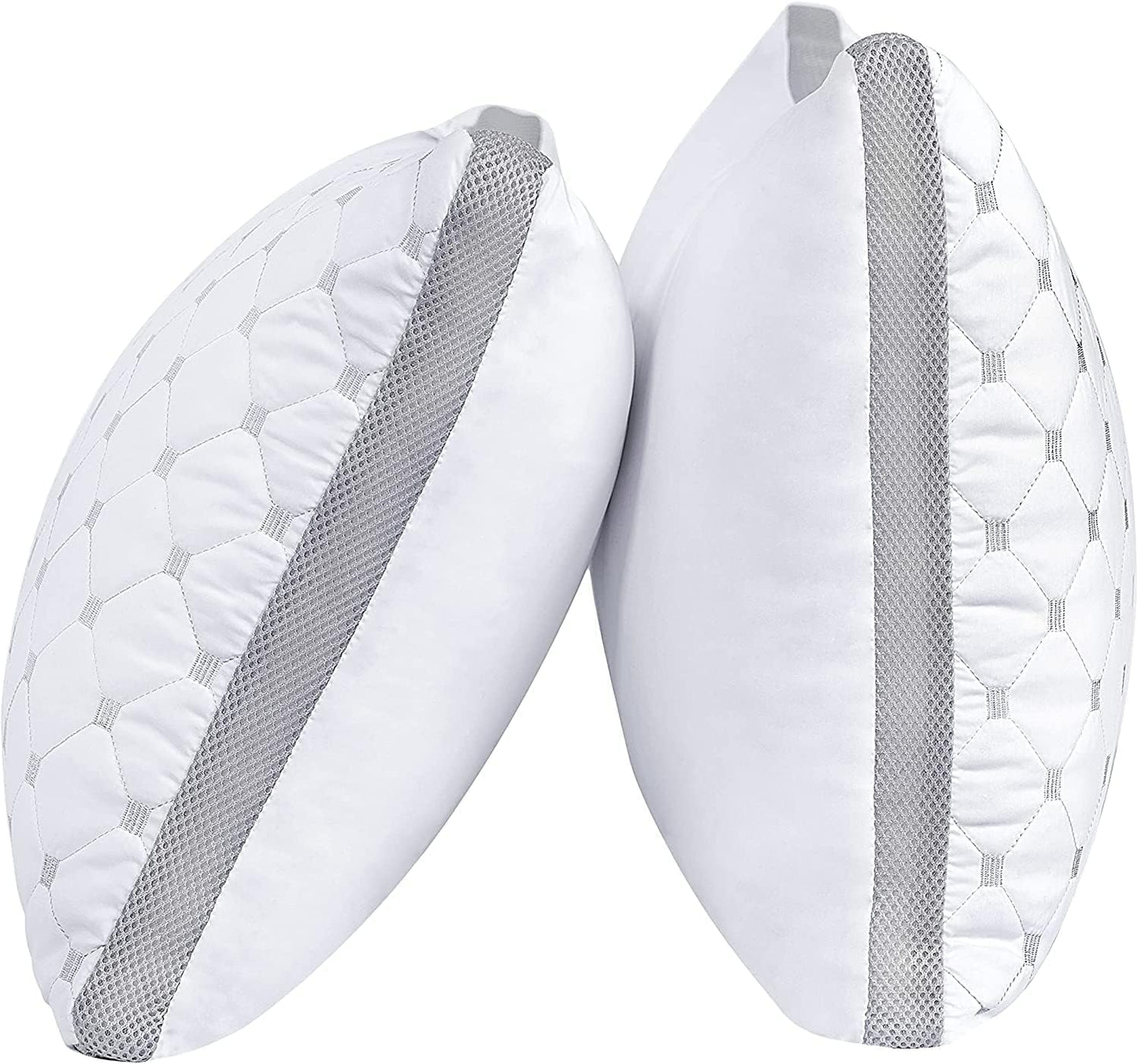Premium Bamboo Cooling Twin Pack Plush Down-Like Pillows - Medium to High Profile (2PCS) - with Free 2 Quilted Pillow