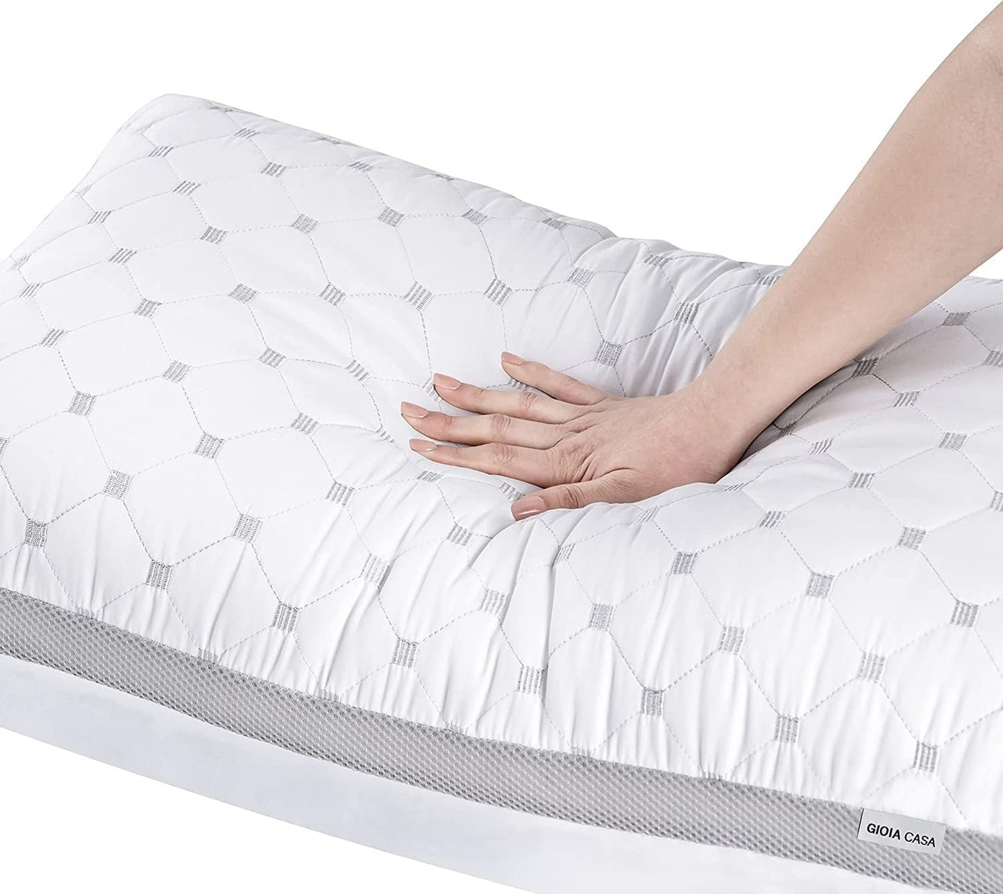 Premium Bamboo Cooling Twin Pack Plush Down-Like Pillows - Medium to High Profile (2PCS) - with Free 2 Quilted Pillow
