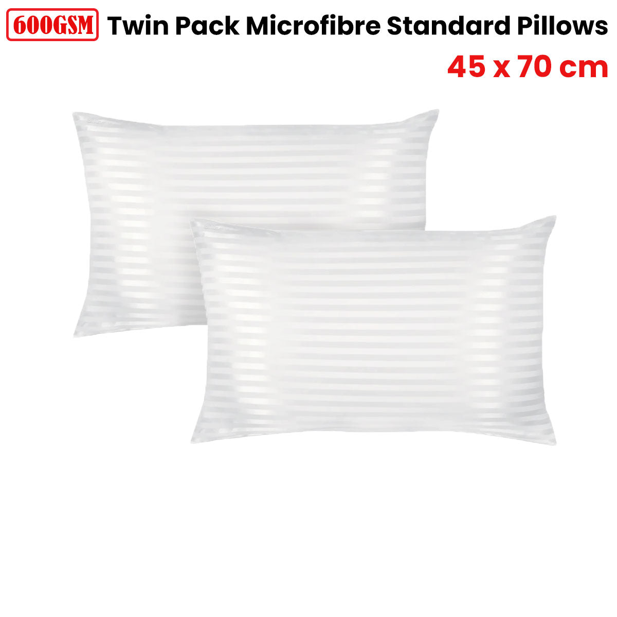 600GSM Twin Pack Microfibre Standard Pillows 45 x 70 cm Home & Garden > Bedding > Pillows