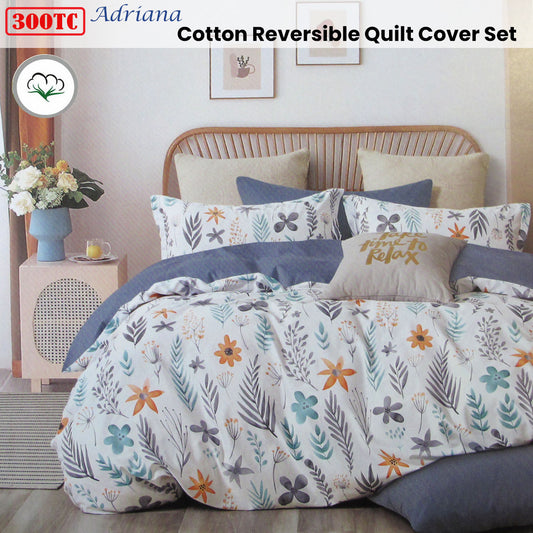 300TC Adriana Reversible Cotton Quilt Cover Set King Home & Garden > Bedding > Duvet Covers