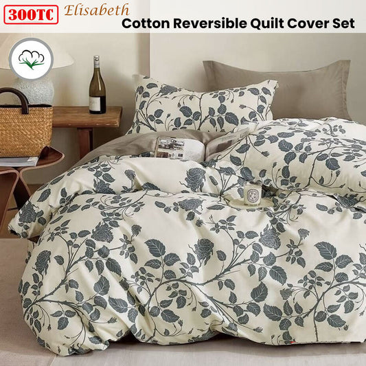 300TC Elisabeth Reversible Cotton Quilt Cover Set Queen Home & Garden > Bedding > Duvet Covers