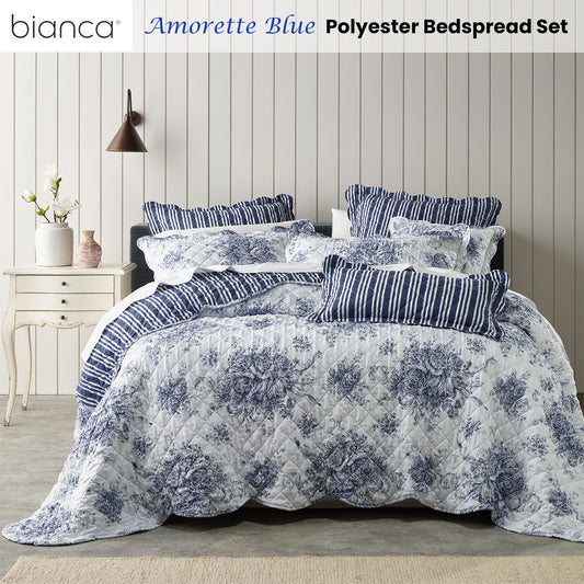 Bianca Amorette Blue Polyester Bedspread Set Queen