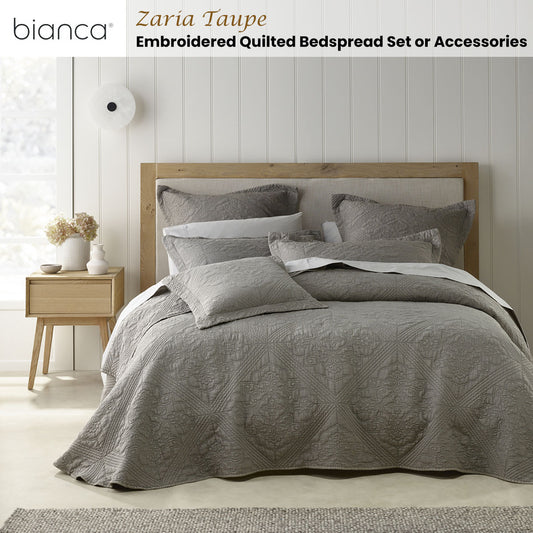 Bianca Zaria Taupe Embroidered Bedspread Set Queen - Home & Garden > Bedding > Quilts & Duvets