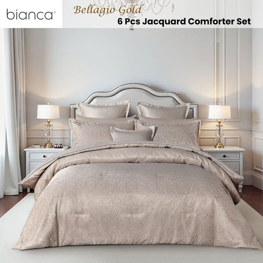 Bianca Bellagio Gold 6 Pcs Jacquard Geometric Comforter Set Queen/King - Home & Garden > Bedding > Quilts & Duvets