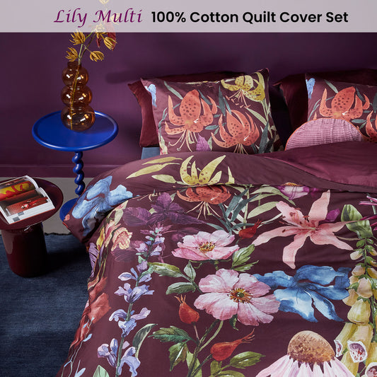 Bedding House Lily Multi Cotton Floral Quilt Cover Set King