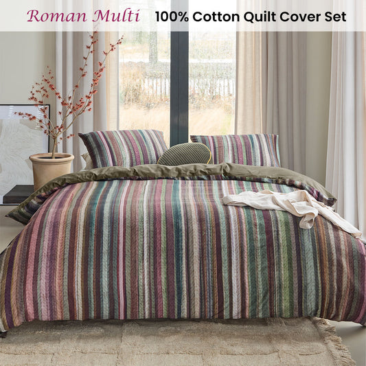 Bedding House Roman Multi Cotton Stripe Quilt Cover Set King
