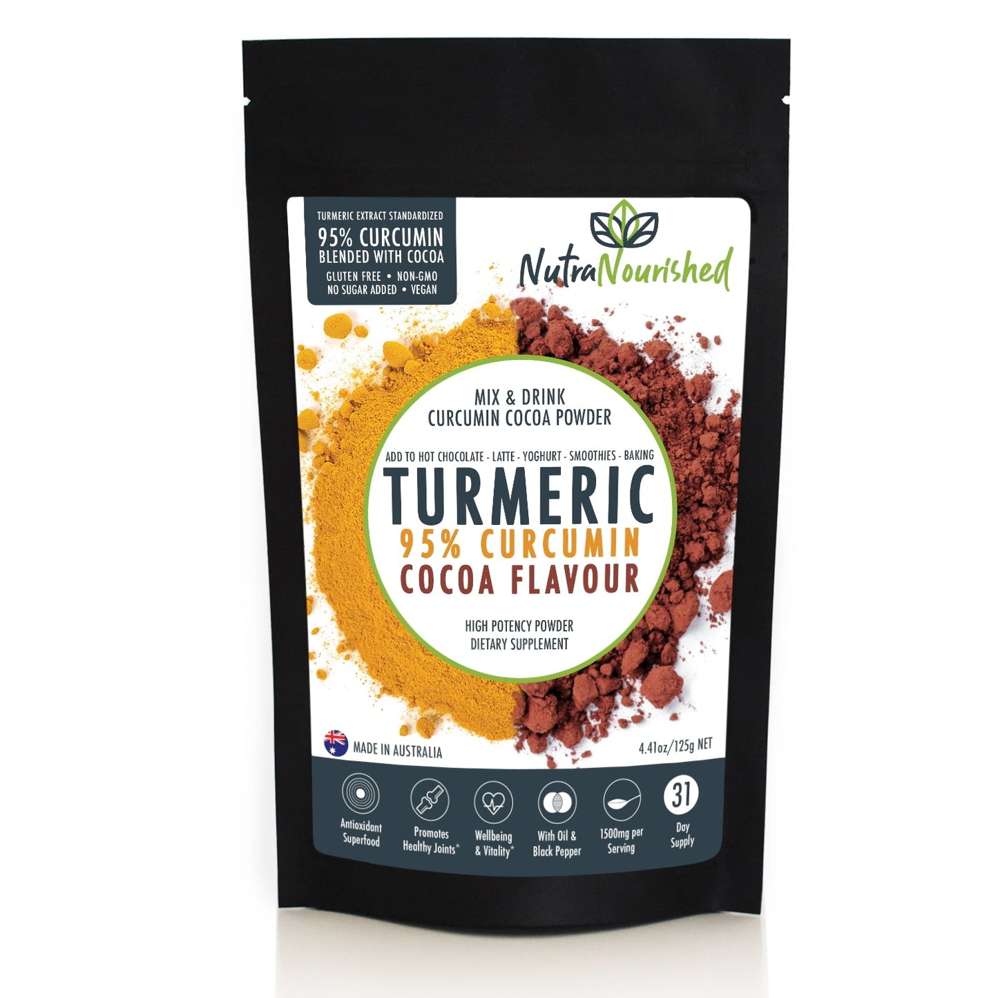 95% Organic Curcumin Extract Cocoa Flavour Turmeric Powder With Black Pepper Organic and with Black Pepper, Health &