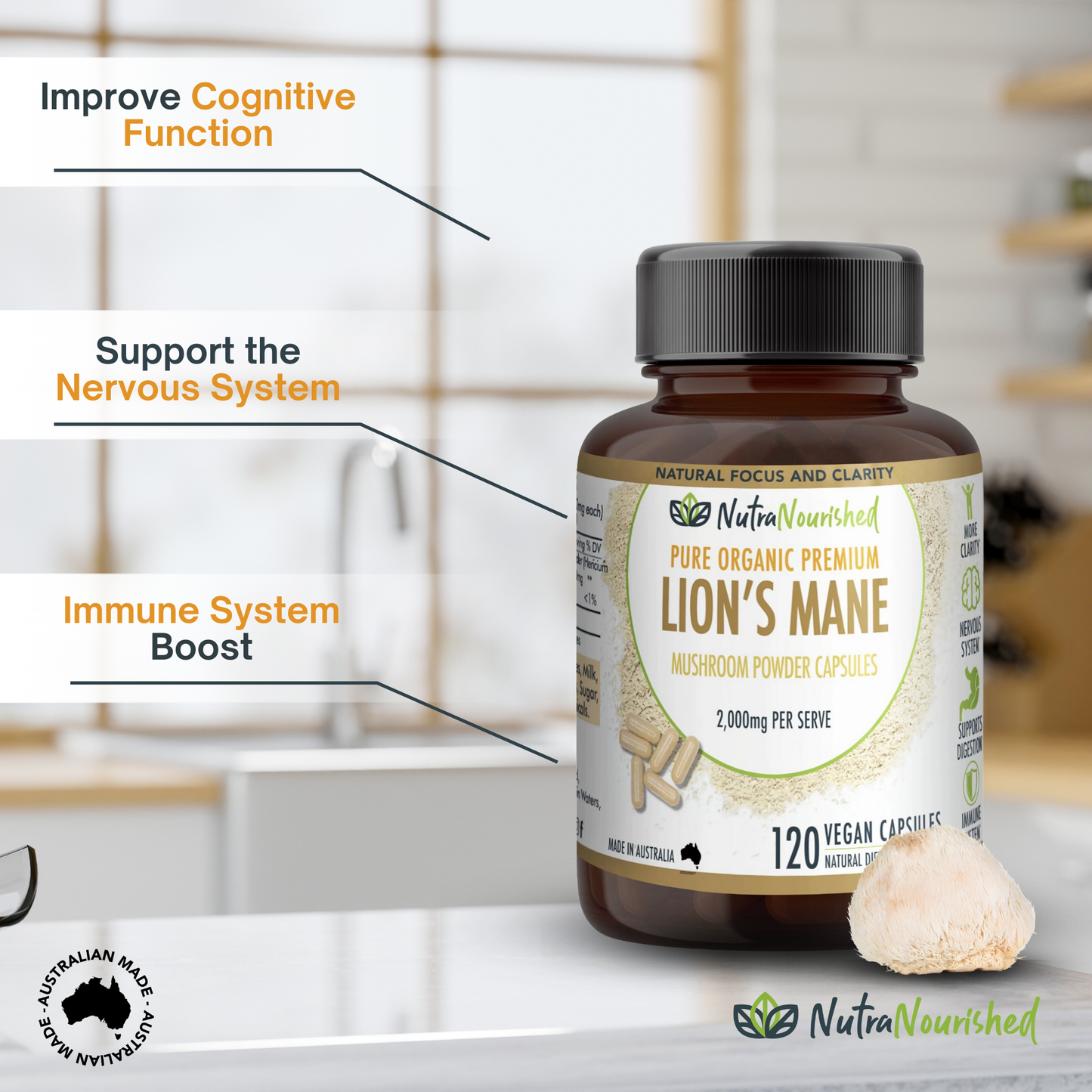 Lion’s Mane Mushroom Hericium erinaceus (2,000mg) 120 Vegan Capsules Health & Beauty > Nutrition & Supplements