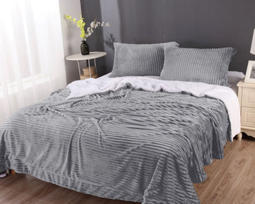 stripe flannel sherpa blanket king silver Home & Garden > Bedding
