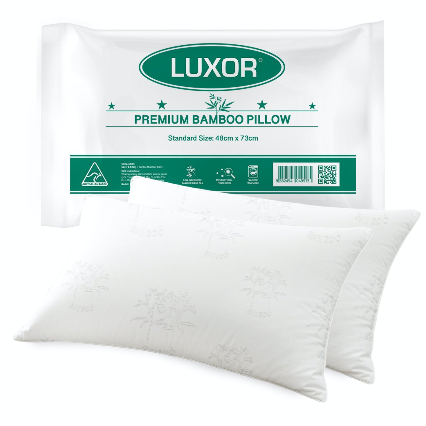 Luxor Australian Made Bamboo Cooling Pillow Standard Size Twin Pack - Home & Garden > Bedding > Pillows