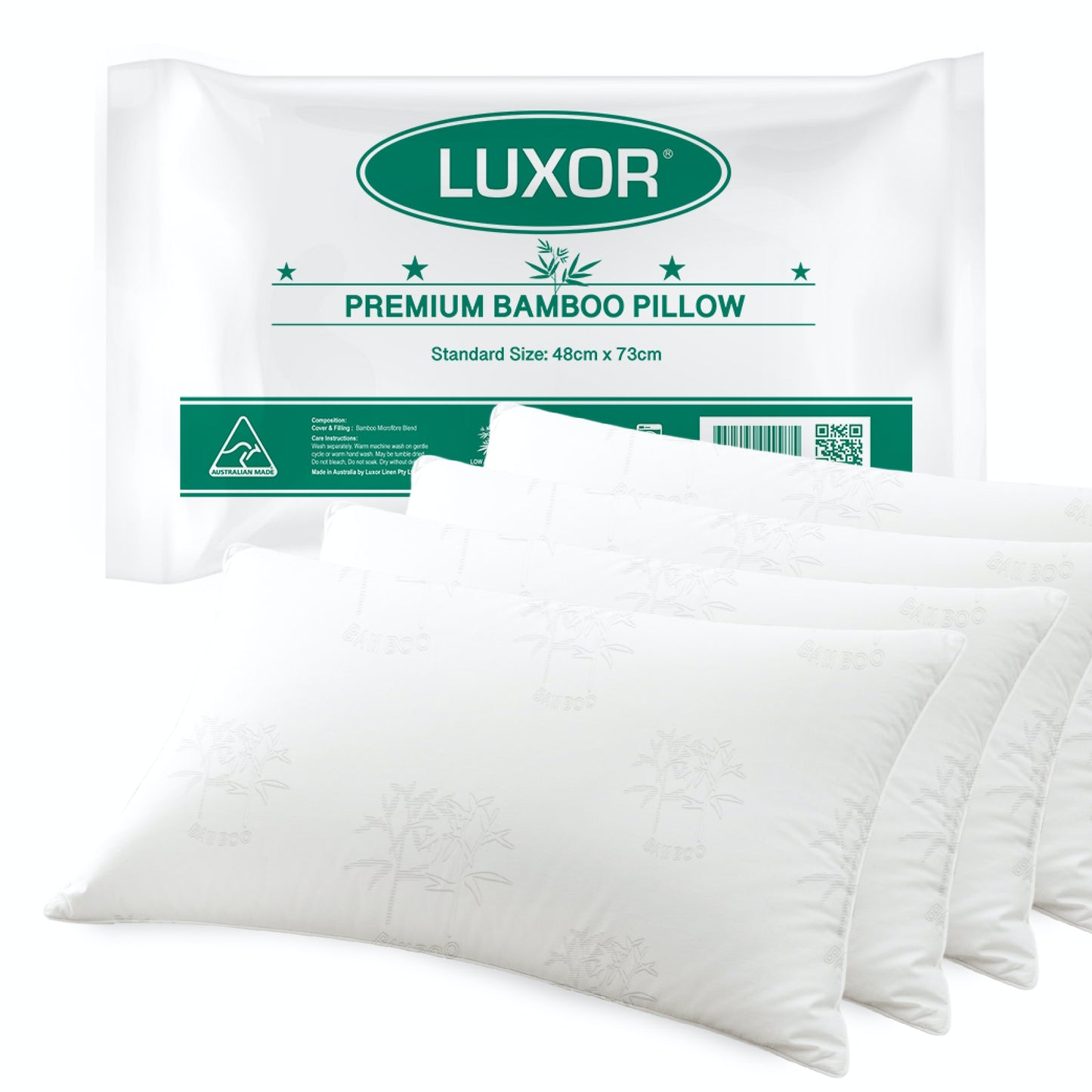Luxor Australian Made Bamboo Cooling Pillow Standard Size Four Pack - Home & Garden > Bedding > Pillows