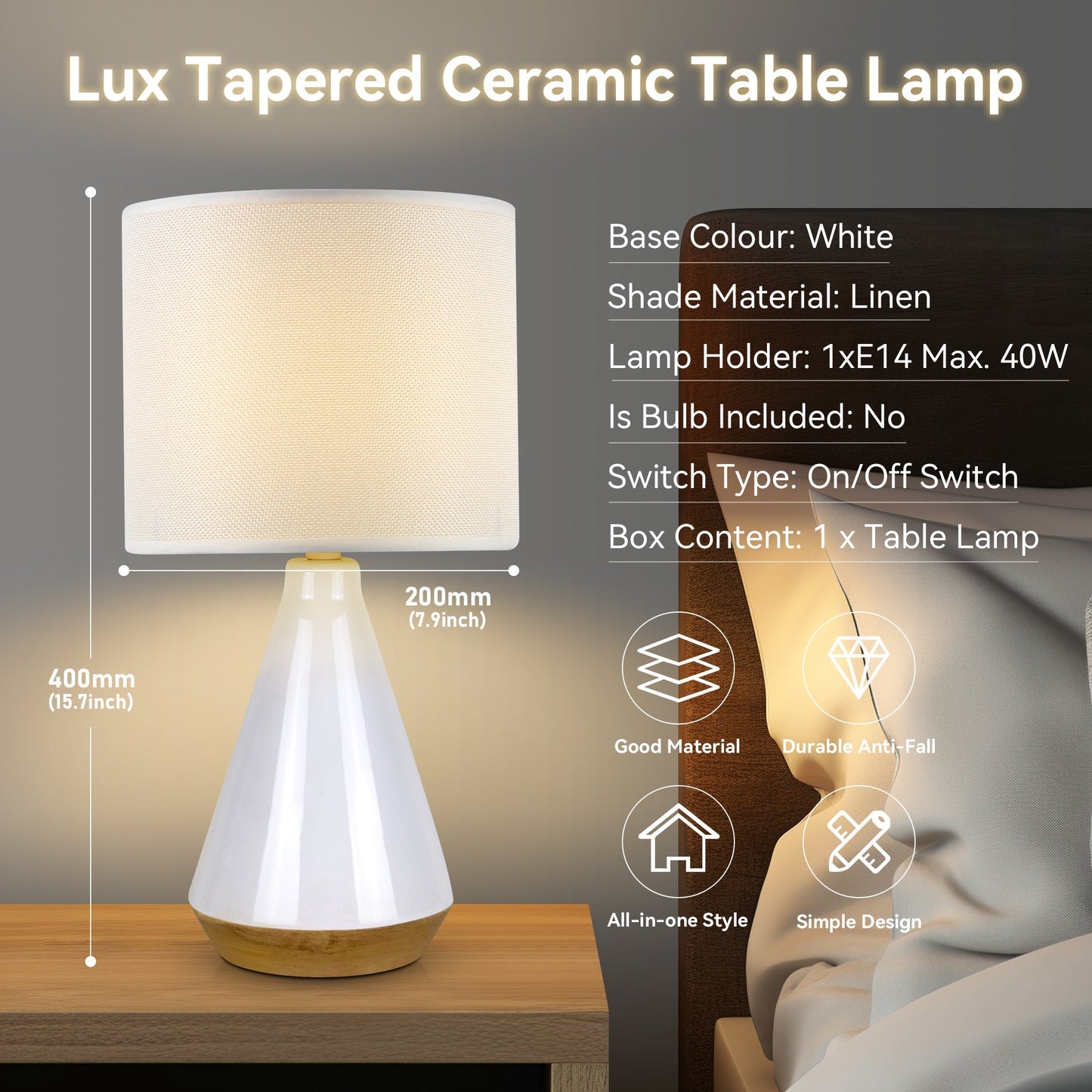 Lux Tapered Ceramic Table Lamp - Home & Garden > Lighting > Table Lamps