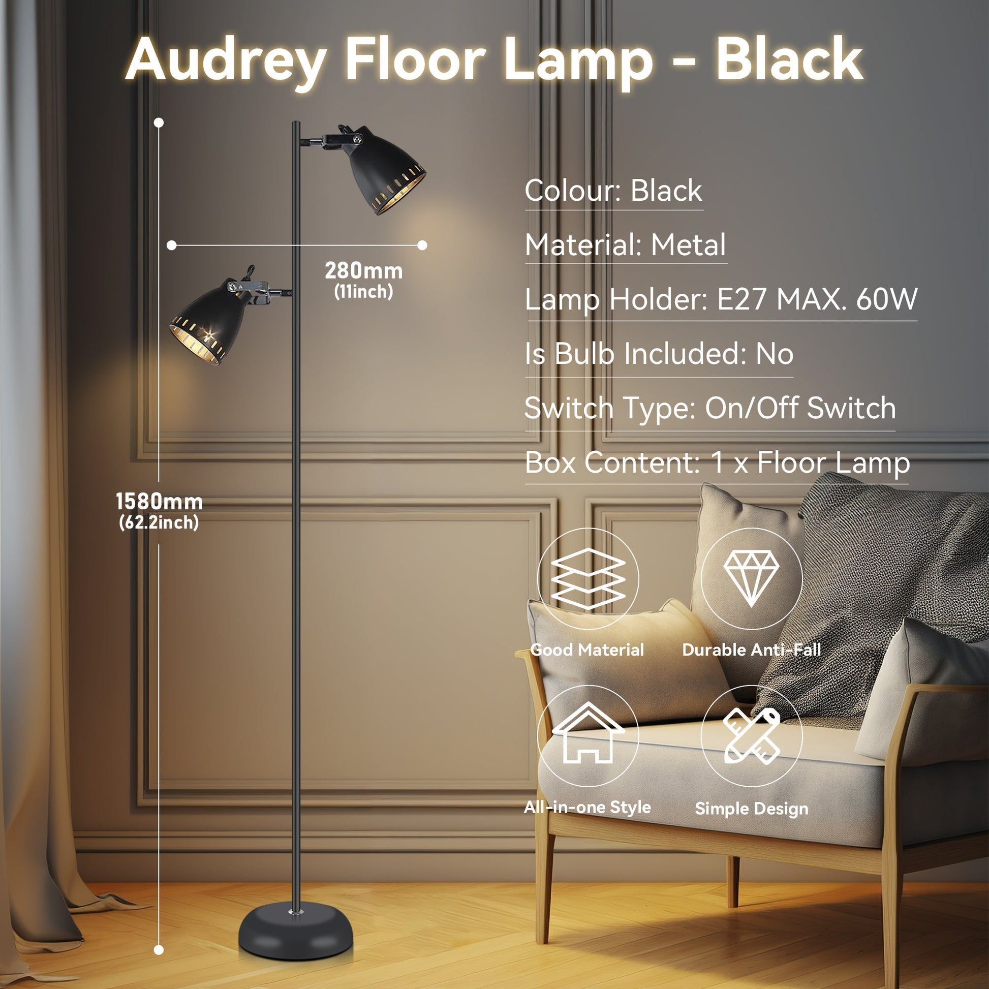 Audrey Floor Lamp Black Home & Garden > Lighting > Night Lights & Ambient Lighting
