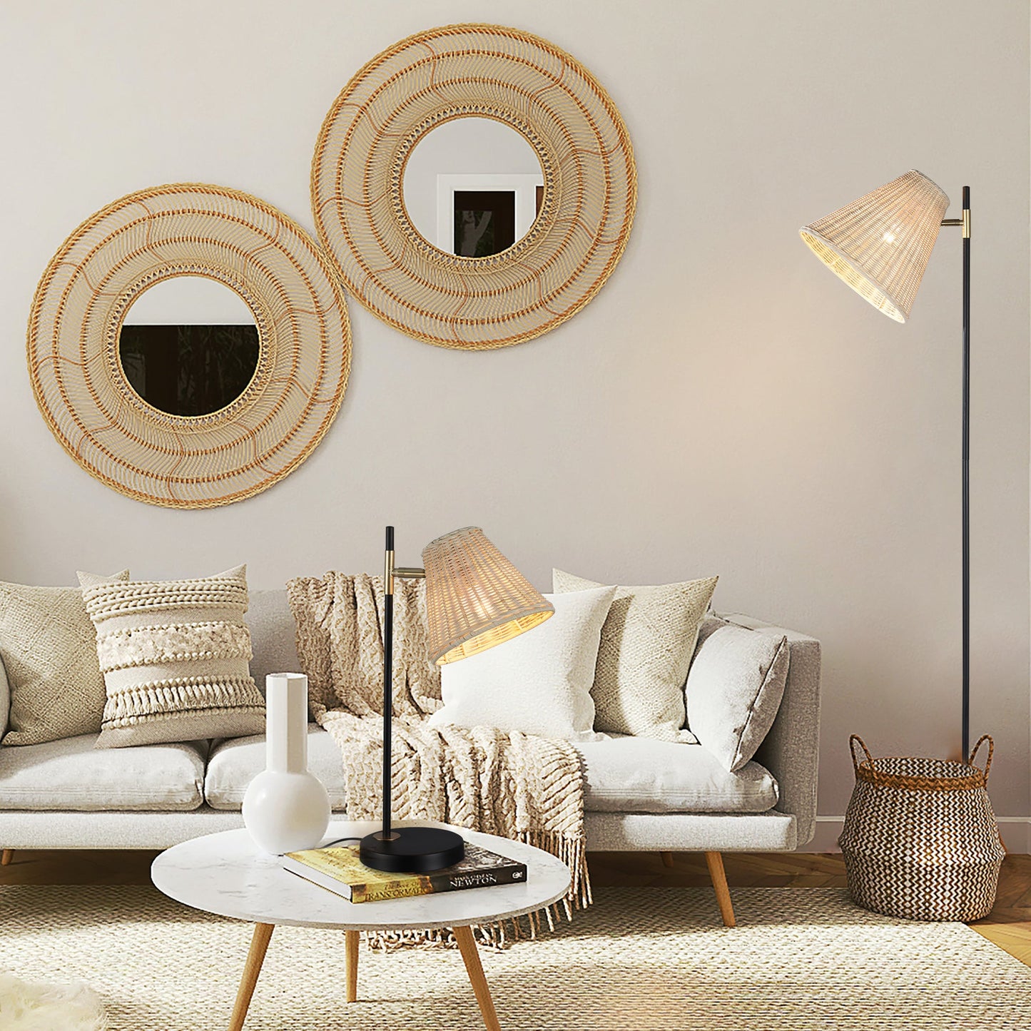 Yvette Rattan Floor Lamp - Home & Garden > Lighting > Table Lamps