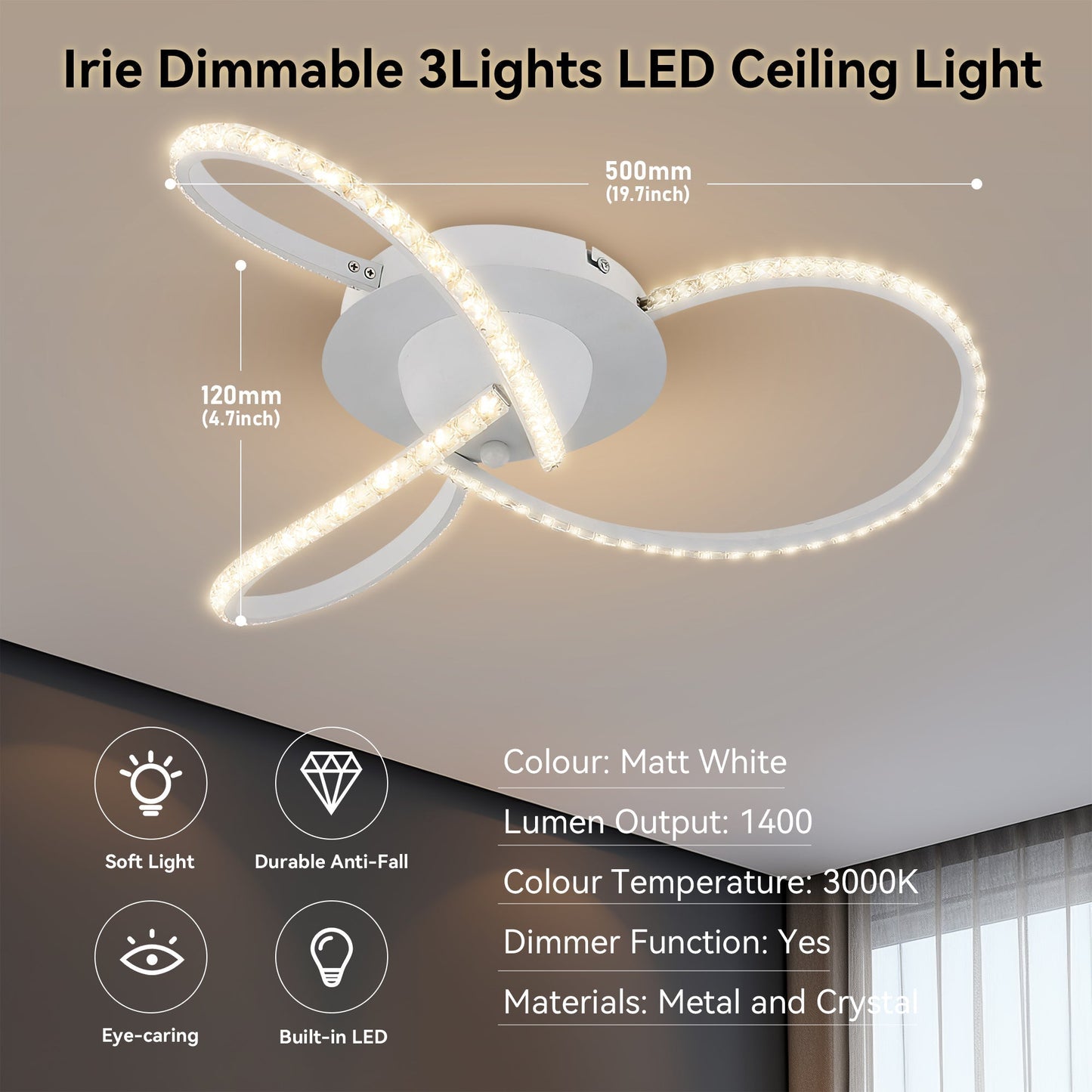 Irie Dimmable 3 Lights LED Ceiling Light - White - Home & Garden > Lighting > Ceiling Lights