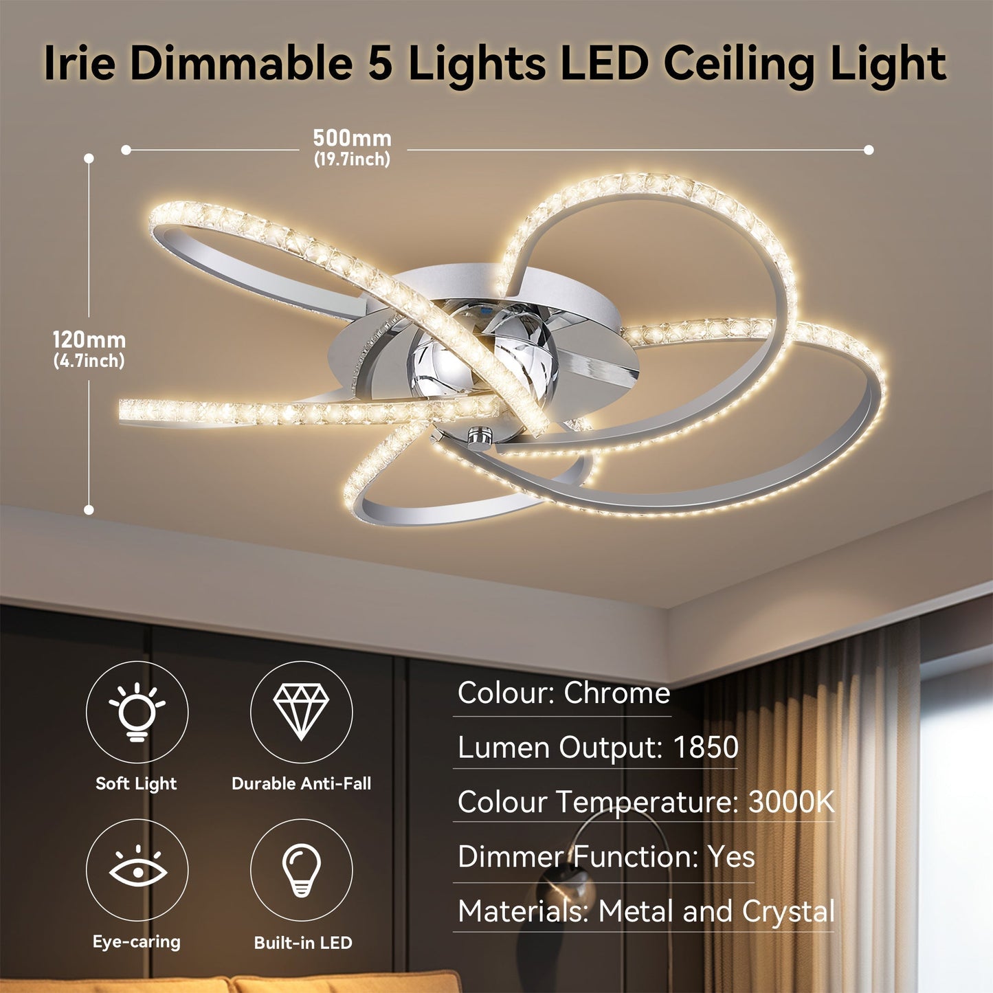 Irie Dimmable 5 Lights LED Ceiling Light - Chrome - Home & Garden > Lighting > Ceiling Lights