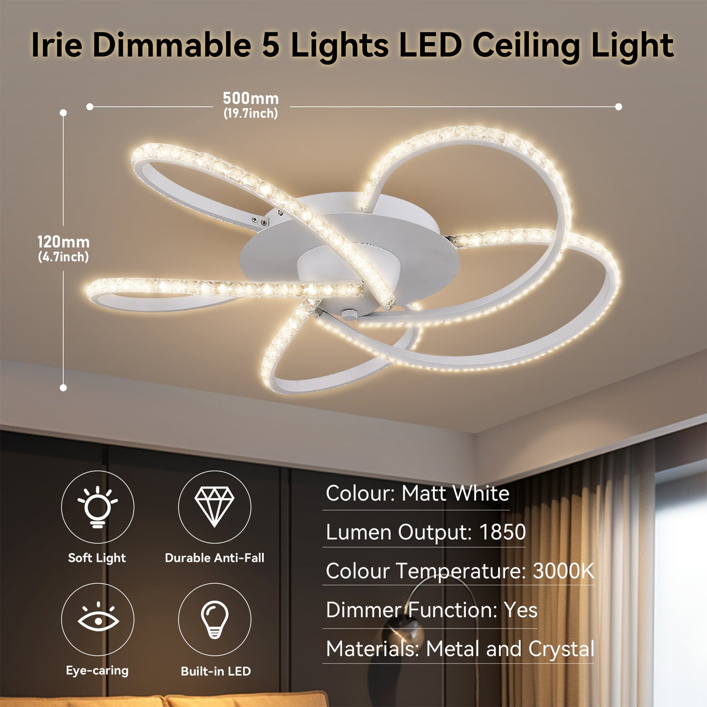 Irie Dimmable 5 Lights LED Ceiling Light - White - Home & Garden > Lighting > Ceiling Lights
