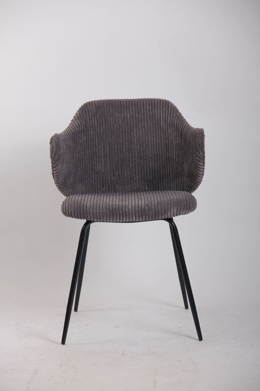 Set of 4 Dining Chairs with Corduroy Cord Fabric in Dark Grey Lincoln