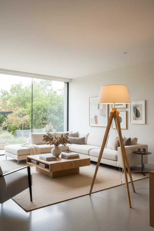 Large Tripod Floor Lamp Linen Shade Modern Bamboo Wooden Retro Twist Light