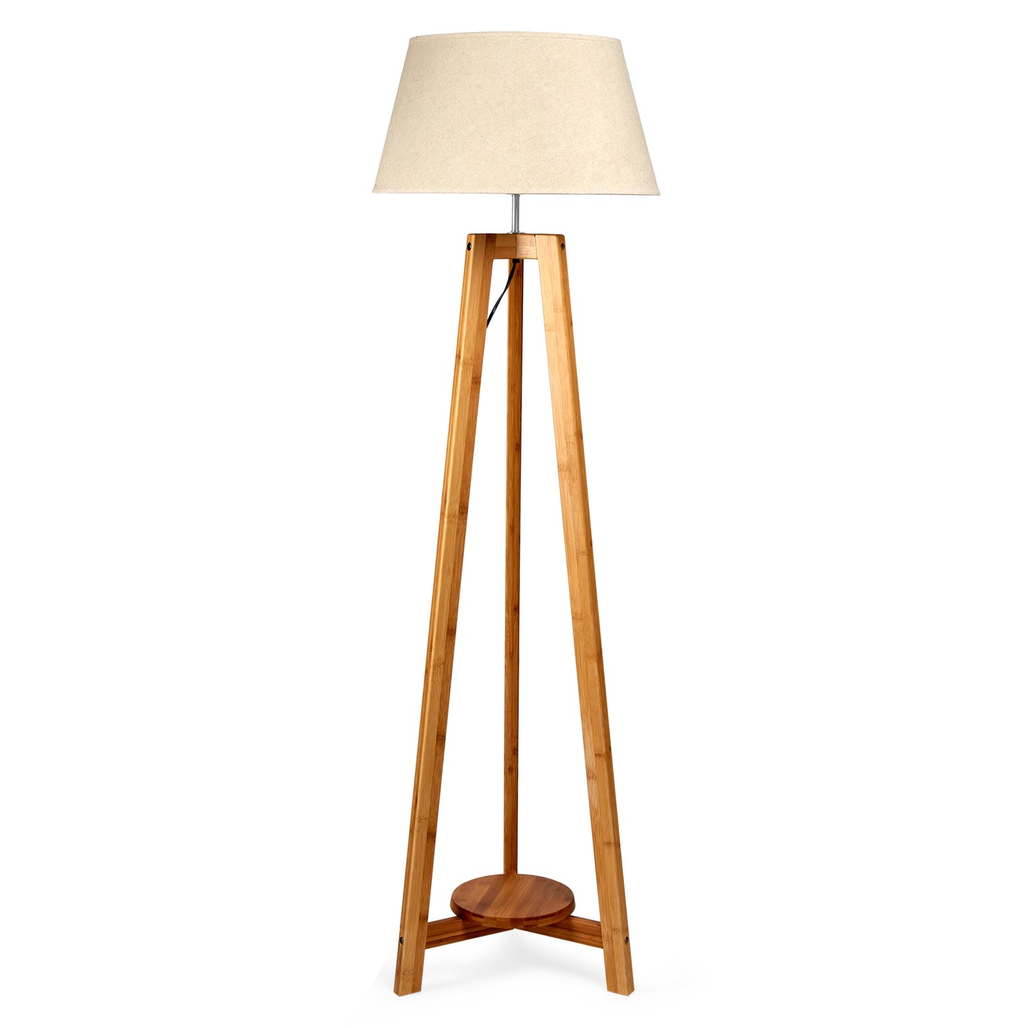 155cm Large Bamboo Wooden Tripod Floor Lamp w Beige Linen Light Shade Home & Garden > Lighting > Floor Lamps