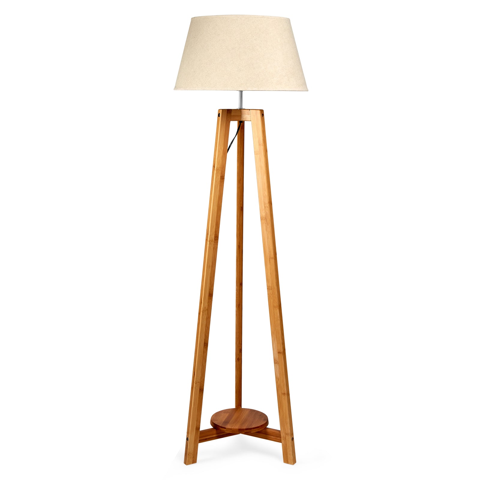 155cm Large Bamboo Wooden Tripod Floor Lamp w Beige Linen Light Shade Home & Garden > Lighting > Floor Lamps