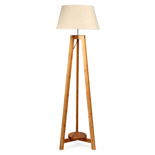 155cm Large Bamboo Wooden Tripod Floor Lamp w Beige Linen Light Shade Home & Garden > Lighting > Floor Lamps