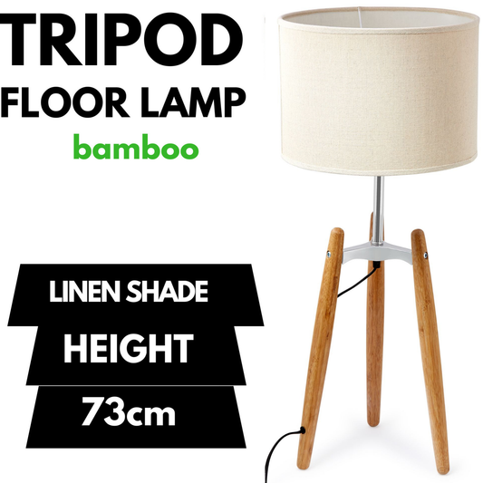 73cm Bamboo Tripod Table Lamp Light Modern Vintage w Beige Linen Shade - Home & Garden > Lighting > Table Lamps