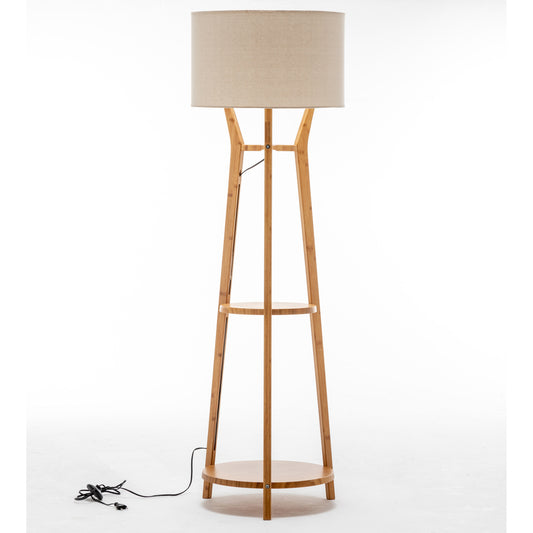 168cm Large Bamboo Wooden Tripod Floor Lamp Light Modern Linen Shade w Shelves Home & Garden > Lighting > Floor Lamps