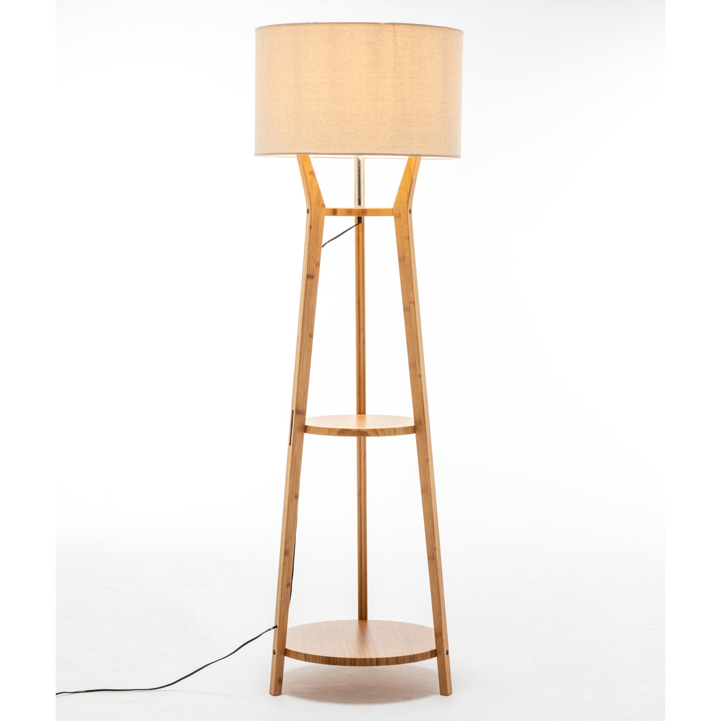 168cm Large Bamboo Wooden Tripod Floor Lamp Light Modern Linen Shade w Shelves Home & Garden > Lighting > Floor Lamps