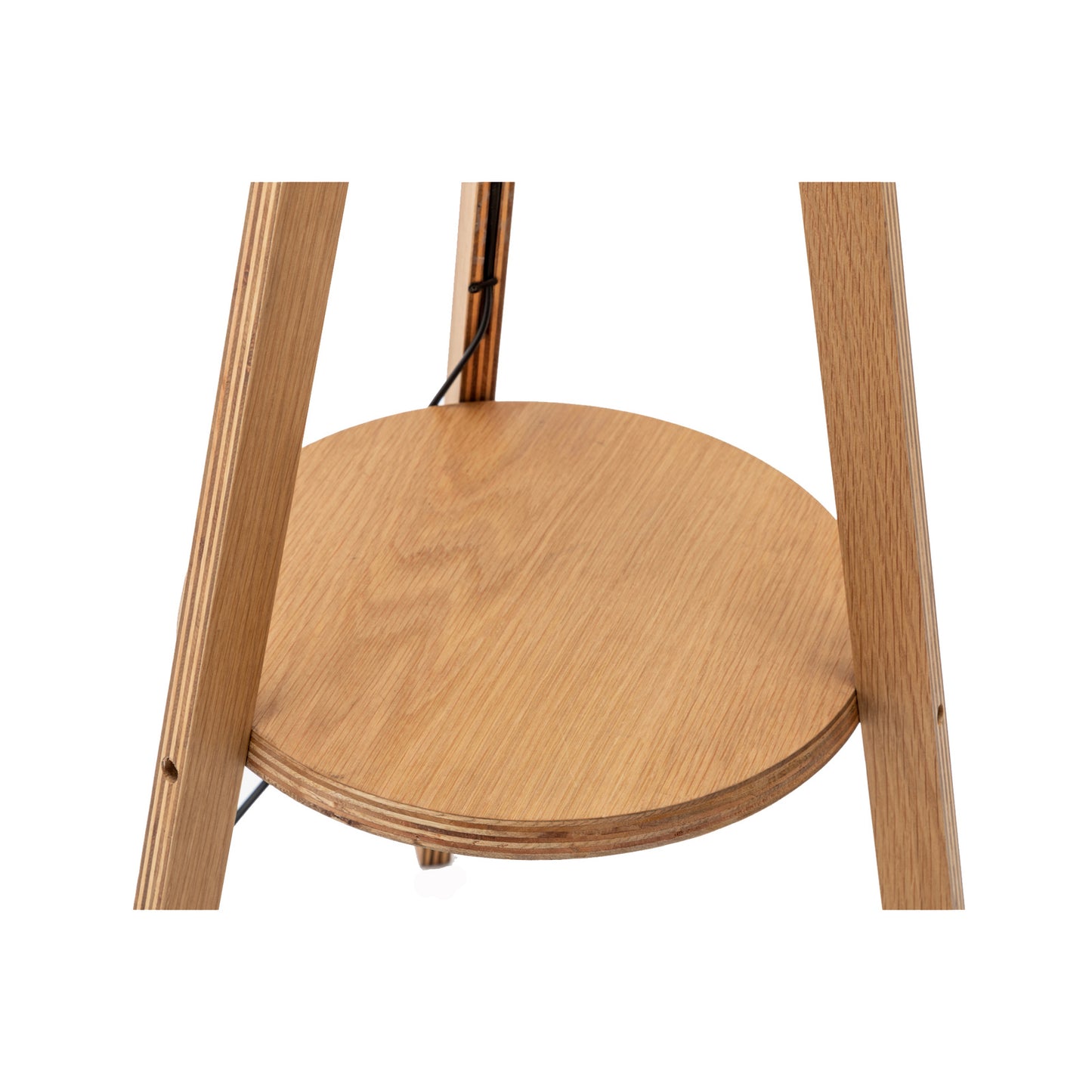 Natural Wooden Tripod Floor Lamp w/ Round Wood Shelf + Off White Linen Shade Home & Garden > Lighting > Floor Lamps