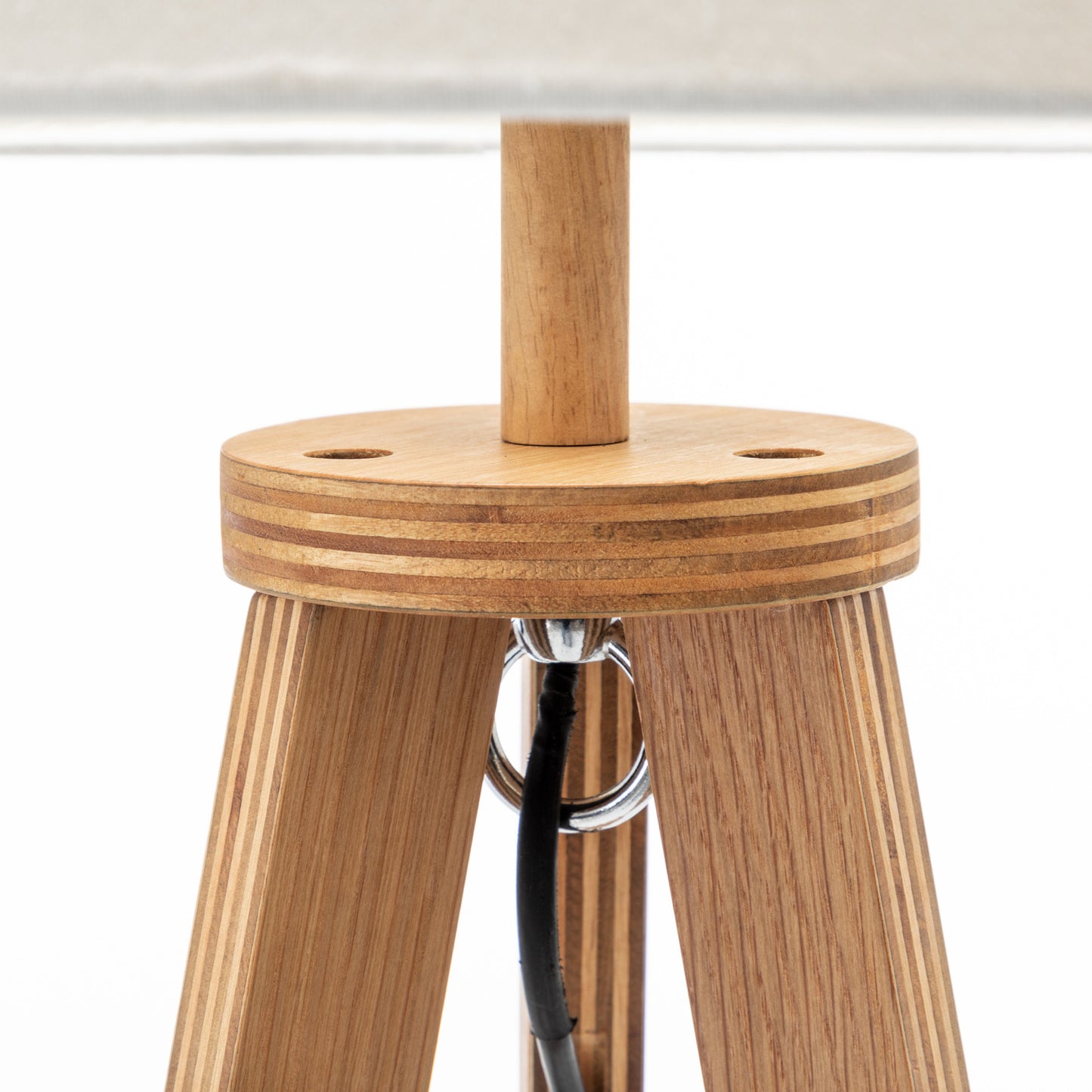 Natural Wooden Tripod Floor Lamp w/ Round Wood Shelf + Off White Linen Shade Home & Garden > Lighting > Floor Lamps