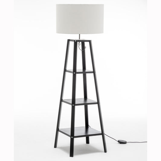 Eiffel 3 Tier Natural Wood Floor Lamp w/ Storage Shelves + Off White Linen Shade Home & Garden > Lighting > Floor Lamps