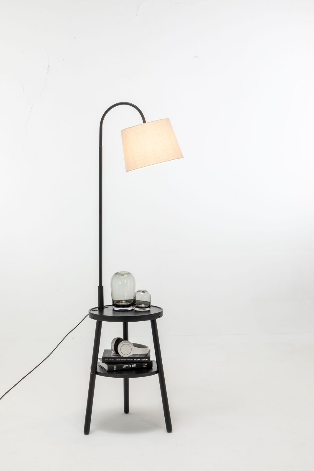 Naples Tripod Floor Lamp Shelf Storage Drawer Bed Side Table Light w/ USB Charger - Home & Garden > Lighting > Floor