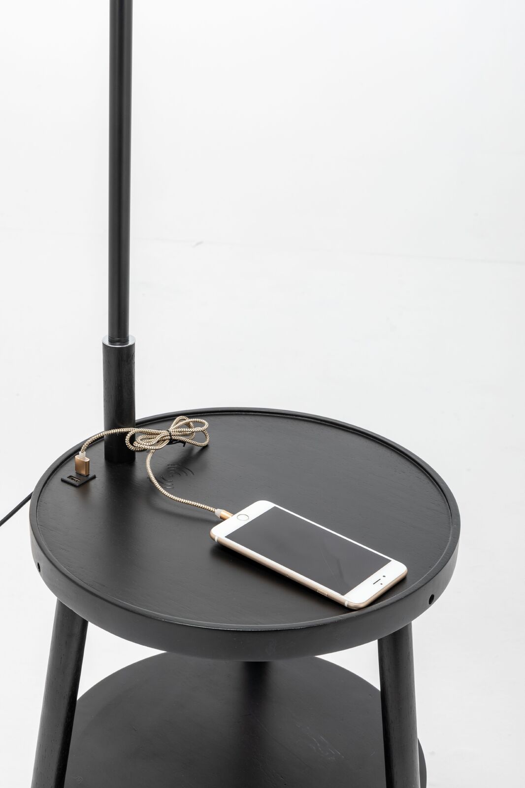 Naples Tripod Floor Lamp Shelf Storage Drawer Bed Side Table Light w/ USB Charger - Home & Garden > Lighting > Floor