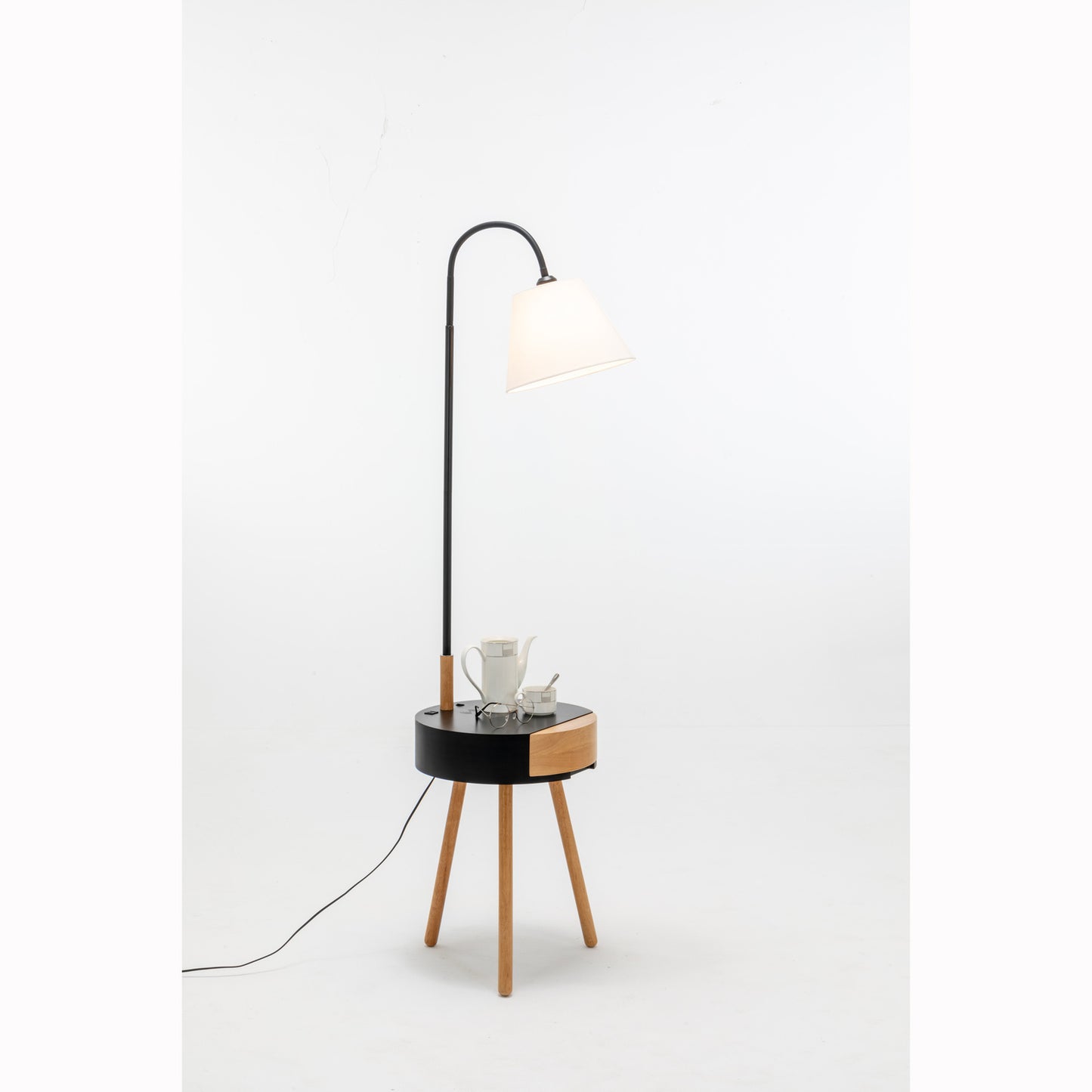 Florence Tripod Lamp Shelf Storage Drawer Bed Side Table Light w/ USB Charger Home & Garden > Lighting > Floor Lamps