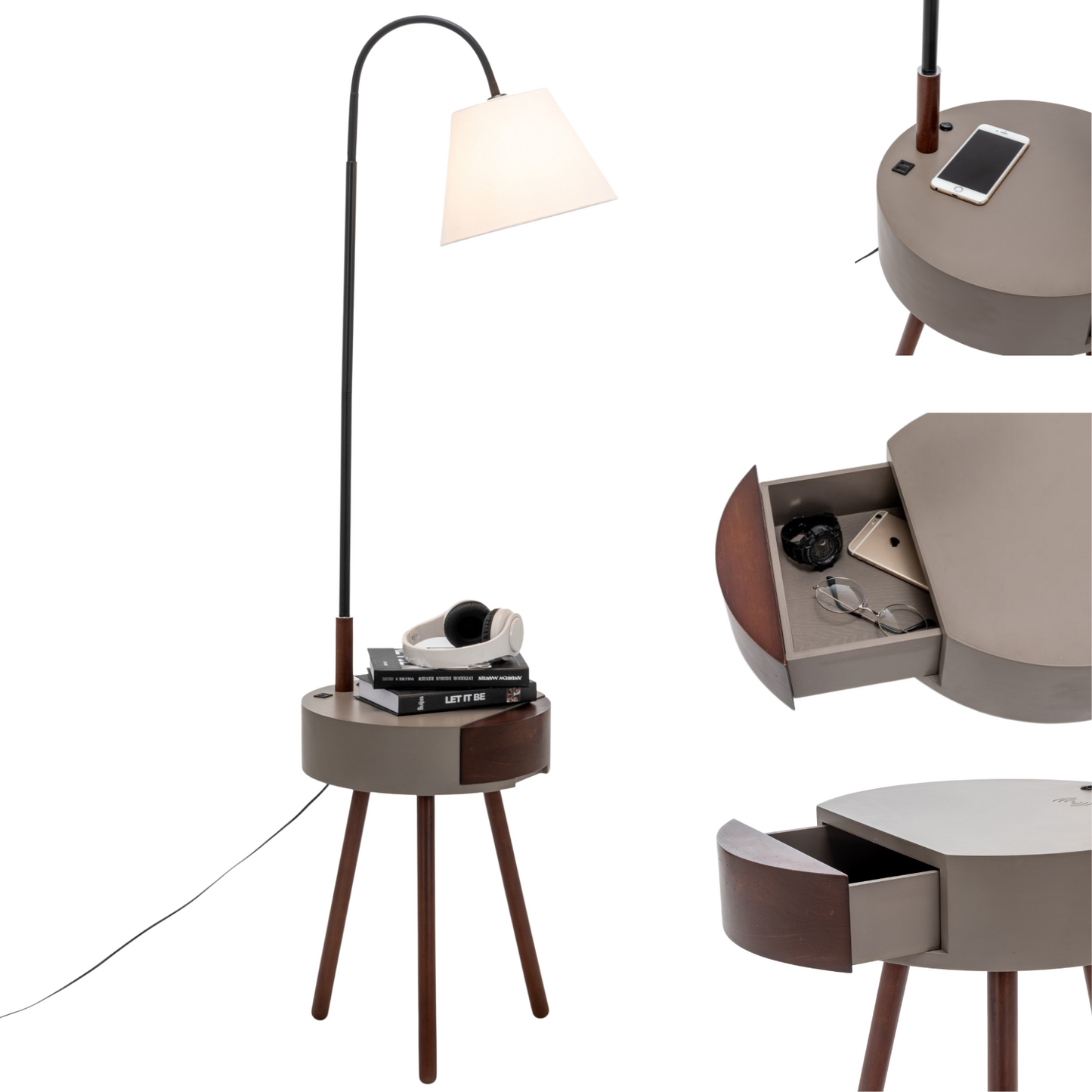 Florence Tripod Lamp Shelf Storage Drawer Bed Side Table Light w/ USB Charger Home & Garden > Lighting > Floor Lamps