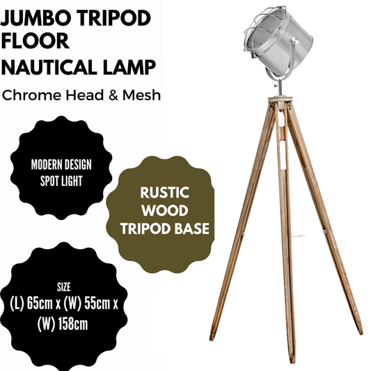 Nautical Tripod Floor Lamp Search Light Modern Chrome Head with Mesh Home & Garden > Lighting > Floor Lamps