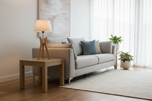 Bamboo Tripod Table Lamp Desk Modern Rustic Geo Light w Linen Shade